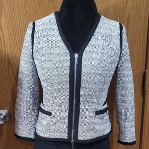 White House Black Market Monochrome Zip Blazer